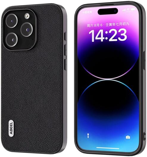 ABEEL Litchi Apple iPhone 15 Pro Max Hoesje Leer Back Cover Grijs afbeelding 1