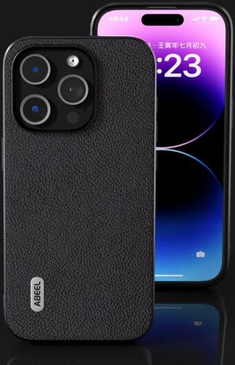 ABEEL Litchi Apple iPhone 15 Pro Max Hoesje Leer Back Cover Grijs afbeelding 4