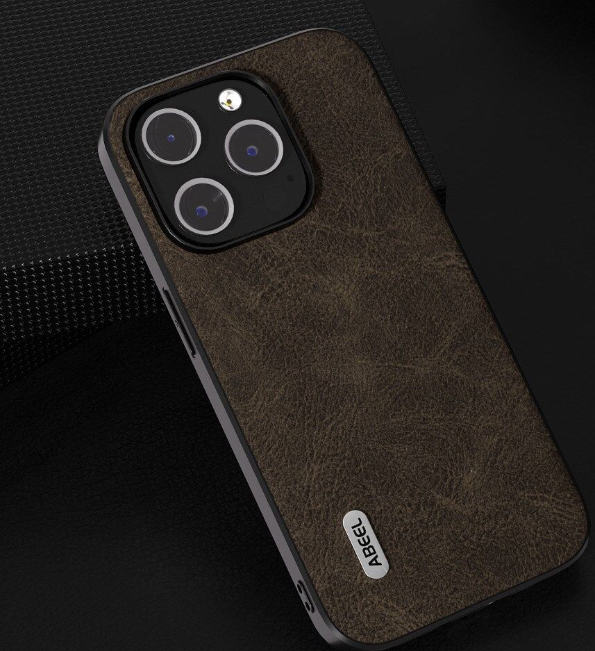 ABEEL Litchi Apple iPhone 15 Pro Max Hoesje Back Cover Khaki afbeelding 3