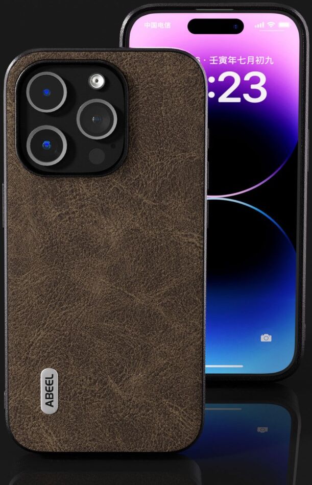 ABEEL Litchi Apple iPhone 15 Pro Max Hoesje Back Cover Khaki afbeelding 5