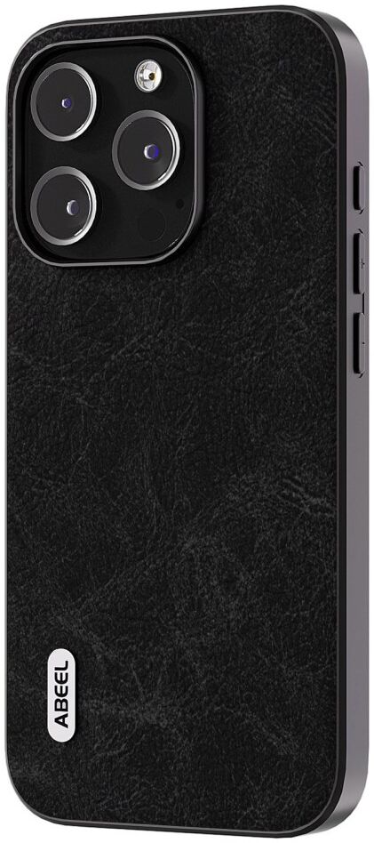ABEEL Litchi Apple iPhone 15 Pro Max Hoesje Back Cover Zwart afbeelding 1