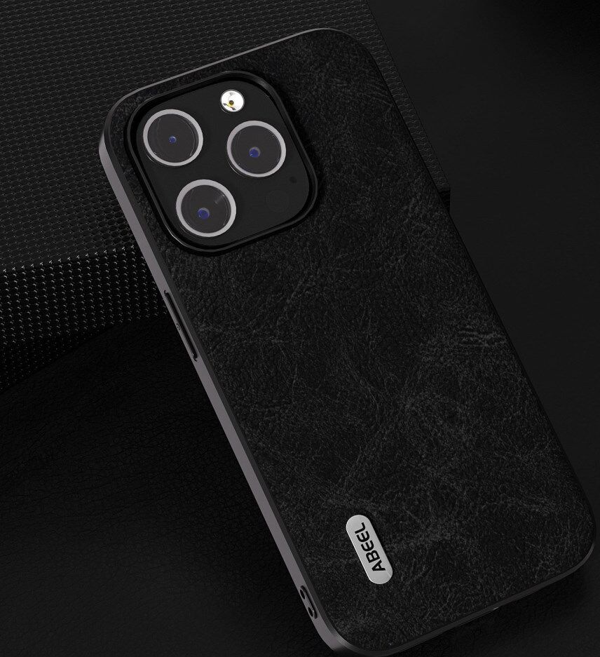 ABEEL Litchi Apple iPhone 15 Pro Max Hoesje Back Cover Zwart afbeelding 3