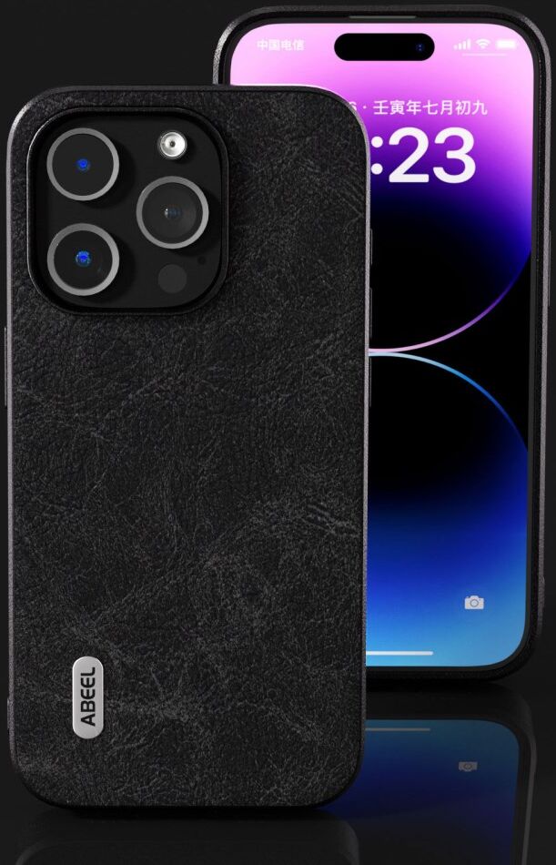 ABEEL Litchi Apple iPhone 15 Pro Max Hoesje Back Cover Zwart afbeelding 5