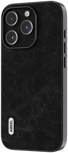 ABEEL Litchi Apple iPhone 15 Pro Max Hoesje Back Cover Zwart afbeelding 1
