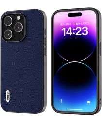 ABEEL Litchi Apple iPhone 15 Pro Max Hoesje Leer Back Cover Navy