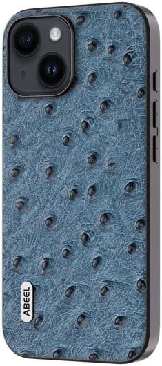 ABEEL Ostrich Apple iPhone 15 Hoesje Leer Back Cover Blauw afbeelding 1
