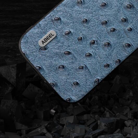 ABEEL Ostrich Apple iPhone 15 Hoesje Leer Back Cover Blauw afbeelding 3