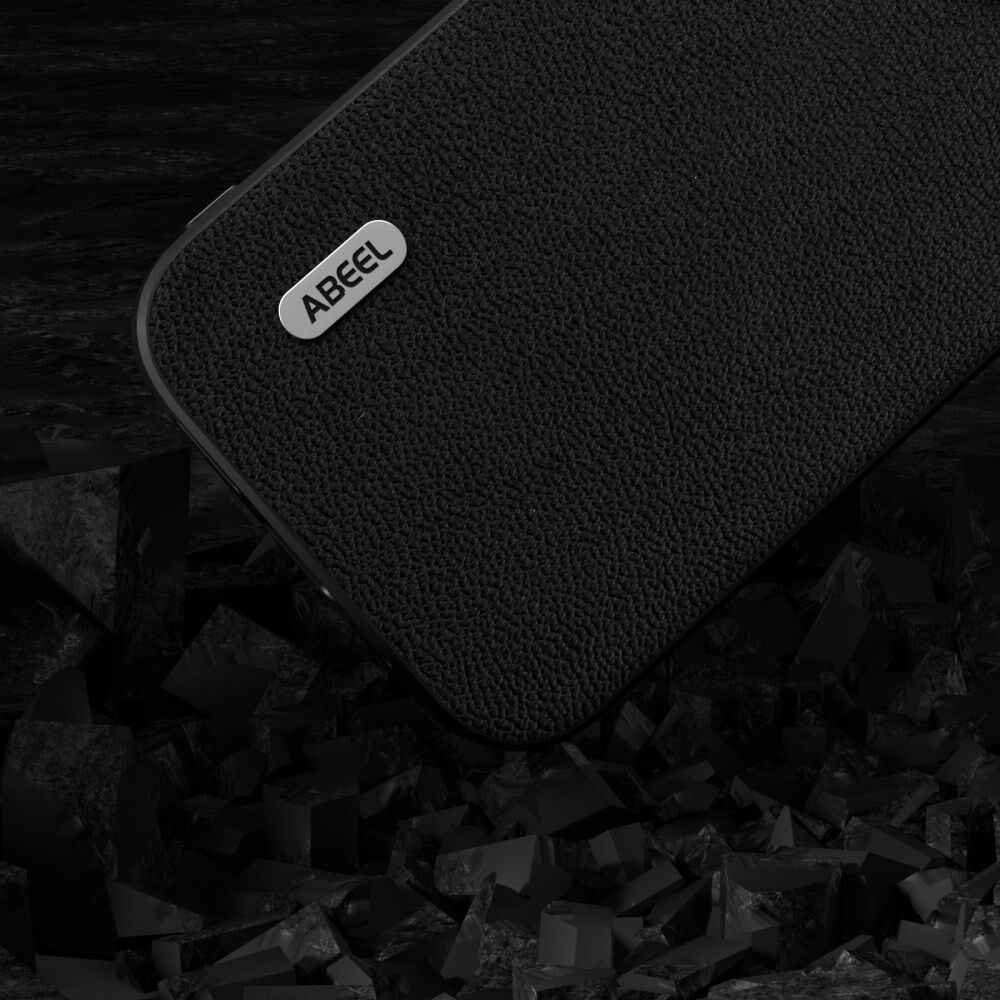 ABEEL Litchi Apple iPhone 15 Hoesje Leer Back Cover Zwart afbeelding 3