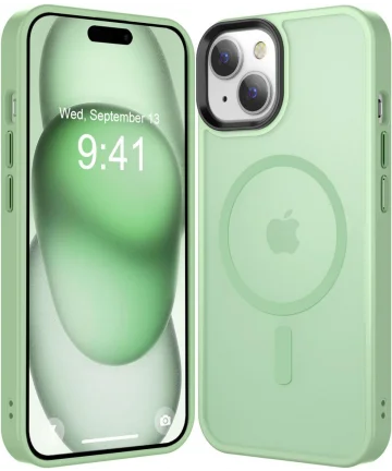 Apple iPhone 15 Plus Hoesje met MagSafe Back Cover Matte Groen Hoesjes