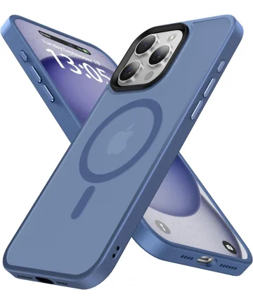 Apple iPhone 15 Pro Hoesje met MagSafe Back Cover Matte Blauw Hoesjes