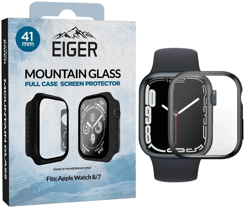 Eiger Mountain Glass Full Case - Apple Watch 7/8/9 41MM Hoesje - Zwart afbeelding 1
