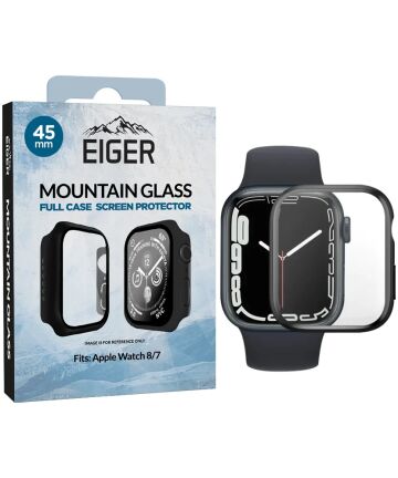 Eiger Mountain Glass Full Case - Apple Watch 7/8/9 45MM Hoesje - Zwart Cases