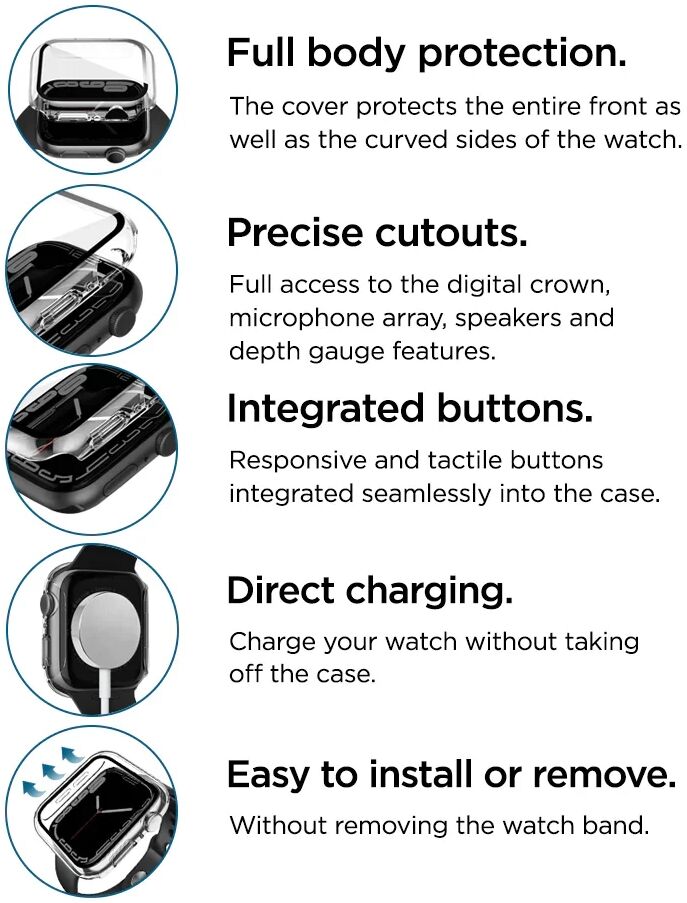 Eiger Mountain Glass Full Case - Apple Watch 7/8/9 45MM Hoesje - Transparant afbeelding 3