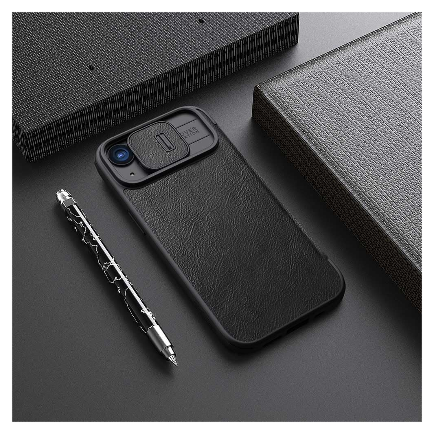 Nillkin Qin Pro Leather iPhone 15 Hoesje Book Case Camera Slider Zwart afbeelding 8