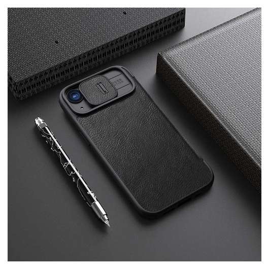 Nillkin Qin Pro Leather iPhone 15 Hoesje Book Case Camera Slider Zwart afbeelding 8