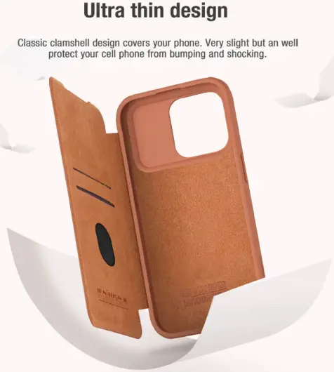 Nillkin Qin Pro iPhone 15 Pro Hoesje Book Case met Camera Slider Bruin afbeelding 5