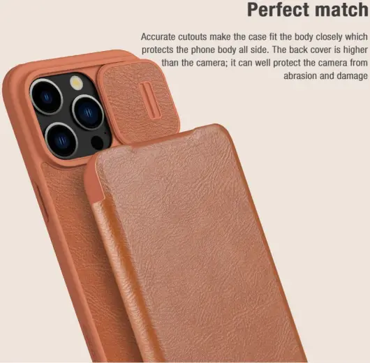 Nillkin Qin Pro iPhone 15 Pro Hoesje Book Case met Camera Slider Bruin afbeelding 8
