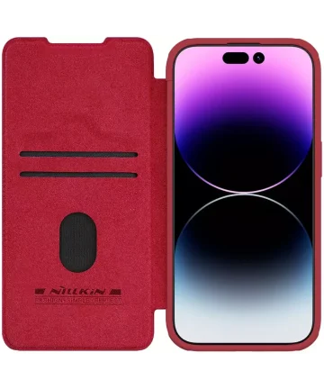 Nillkin Qin Pro iPhone 15 Pro Hoesje Book Case met Camera Slider Rood Hoesjes
