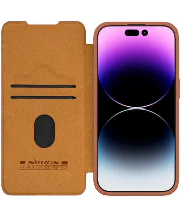 Nillkin Qin Pro iPhone 15 Pro Max Hoesje Book Case Camera Slider Bruin Hoesjes