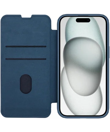 Nillkin Qin Cloth Apple iPhone 15 Hoesje Book Case Camera Slider Blauw Hoesjes