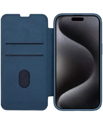 Nillkin Qin Cloth iPhone 15 Pro Hoesje Book Case Camera Slider Blauw Hoesjes
