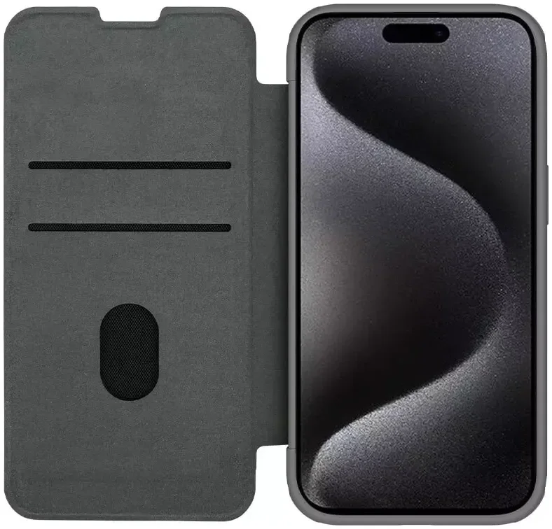 Nillkin Qin Cloth iPhone 15 Pro Hoesje Book Case Camera Slider Grijs afbeelding 1