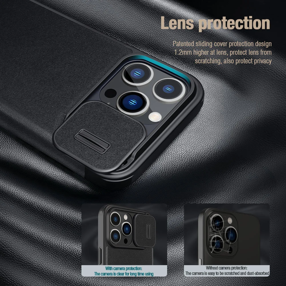 Nillkin Qin Cloth iPhone 15 Pro Hoesje Book Case Camera Slider Grijs afbeelding 3