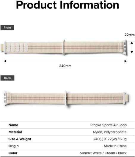 Ringke Sports Air Loop - Apple Watch Bandje - 1-10/SE - 42/41/40/38MM - Creme afbeelding 10