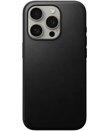Nomad Modern Leather iPhone 15 Pro Hoesje Echt Leer met MagSafe Zwart Hoesjes