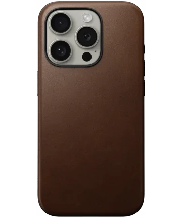 Nomad Modern Leather iPhone 15 Pro Hoesje Echt Leer met MagSafe Bruin Hoesjes