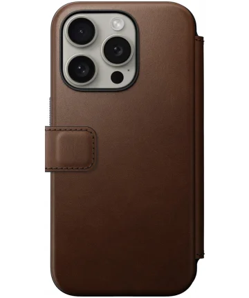 Nomad Modern Leather Folio iPhone 15 Pro Hoesje MagSafe Bruin Hoesjes