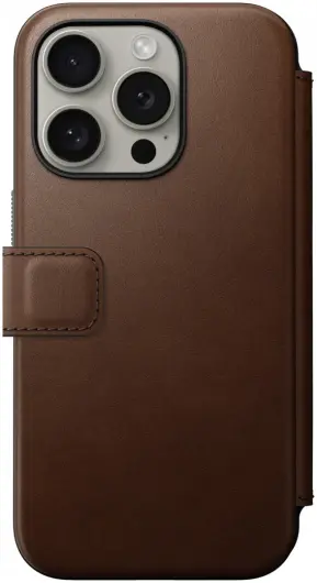 Nomad Modern Leather Folio iPhone 15 Pro Hoesje MagSafe Bruin afbeelding 1