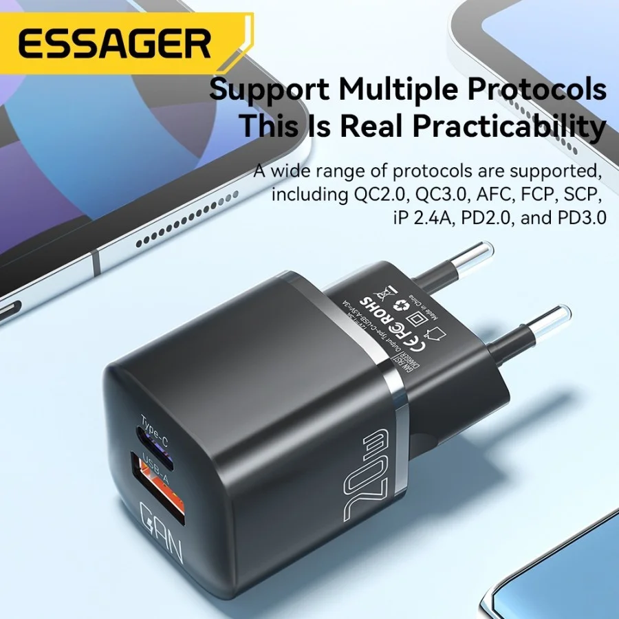 Essager 20W GaN Snellader met Power Delivery en Quick Charge Zwart afbeelding 6
