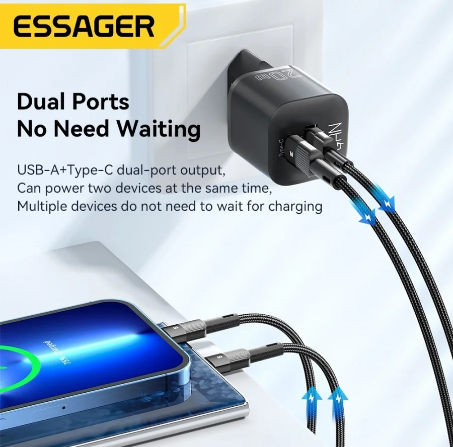 Essager 20W GaN Snellader met Power Delivery en Quick Charge Wit afbeelding 2