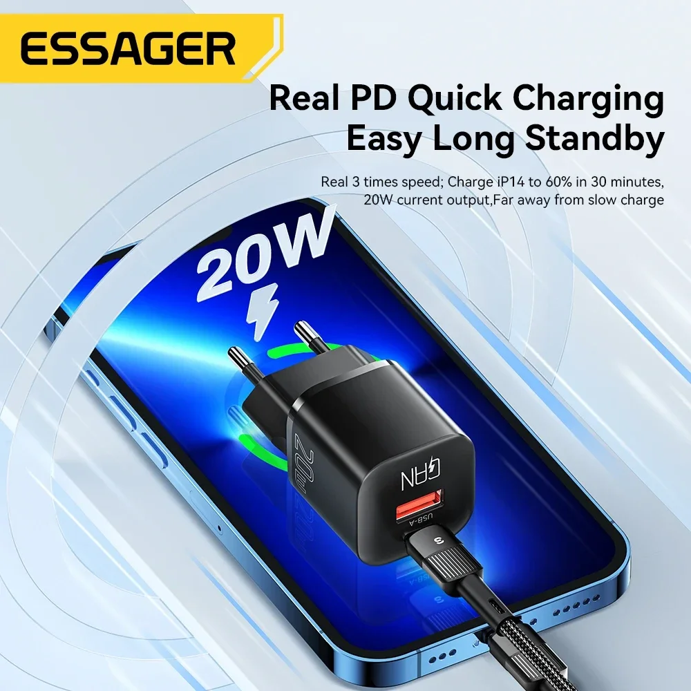 Essager 20W GaN Snellader met Power Delivery en Quick Charge Wit afbeelding 3