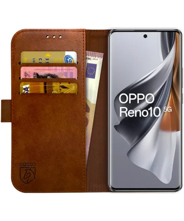 Rosso Element Oppo Reno 10 Pro Hoesje Book Case Wallet Bruin Hoesjes