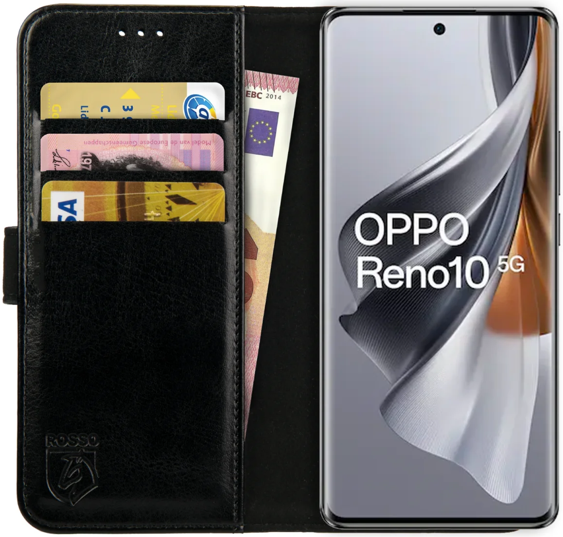 Rosso Element Oppo Reno 10 Pro Hoesje Book Case Wallet Zwart afbeelding 1