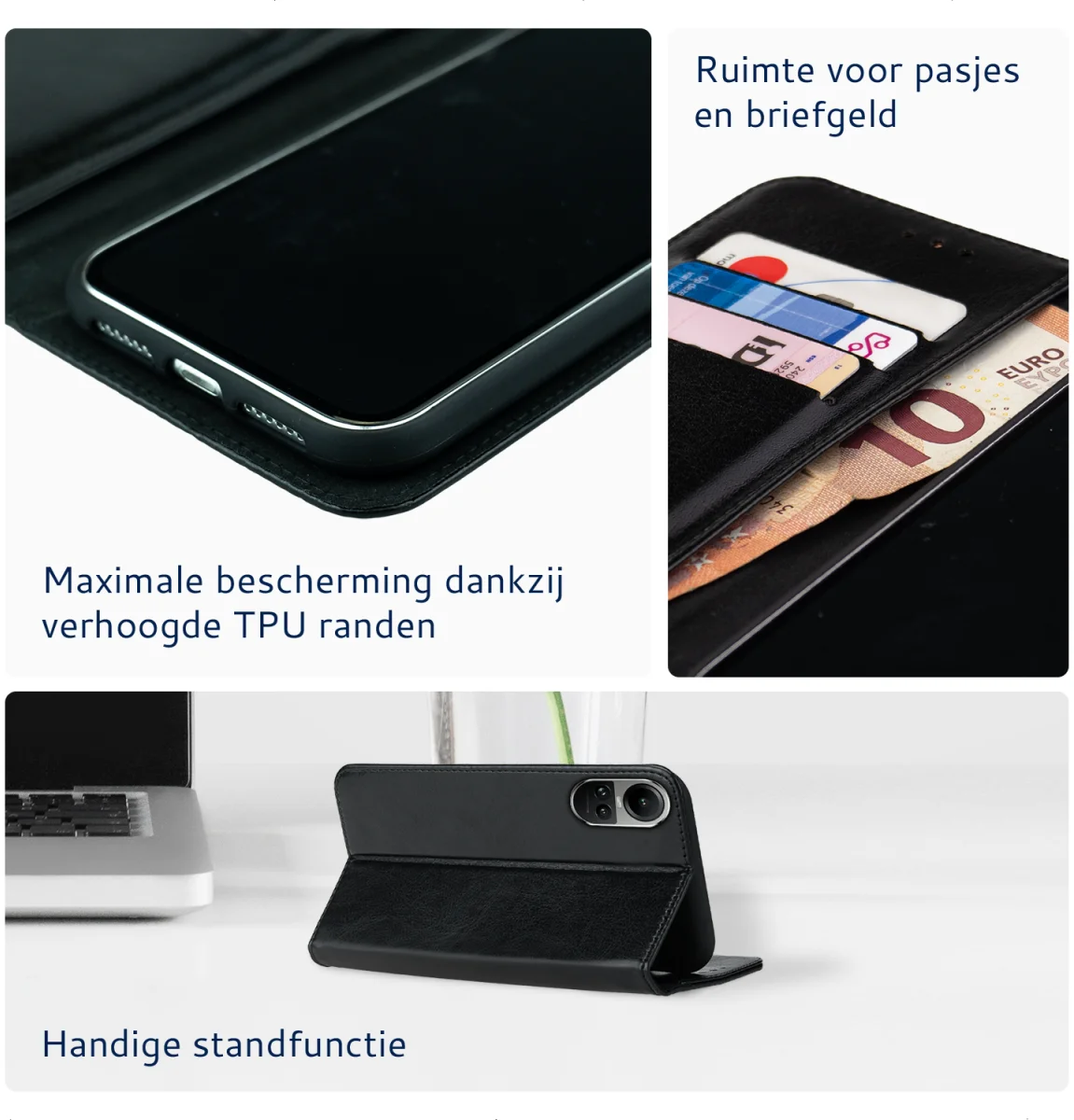 Rosso Element Oppo Reno 10 Pro Hoesje Book Case Wallet Zwart afbeelding 5