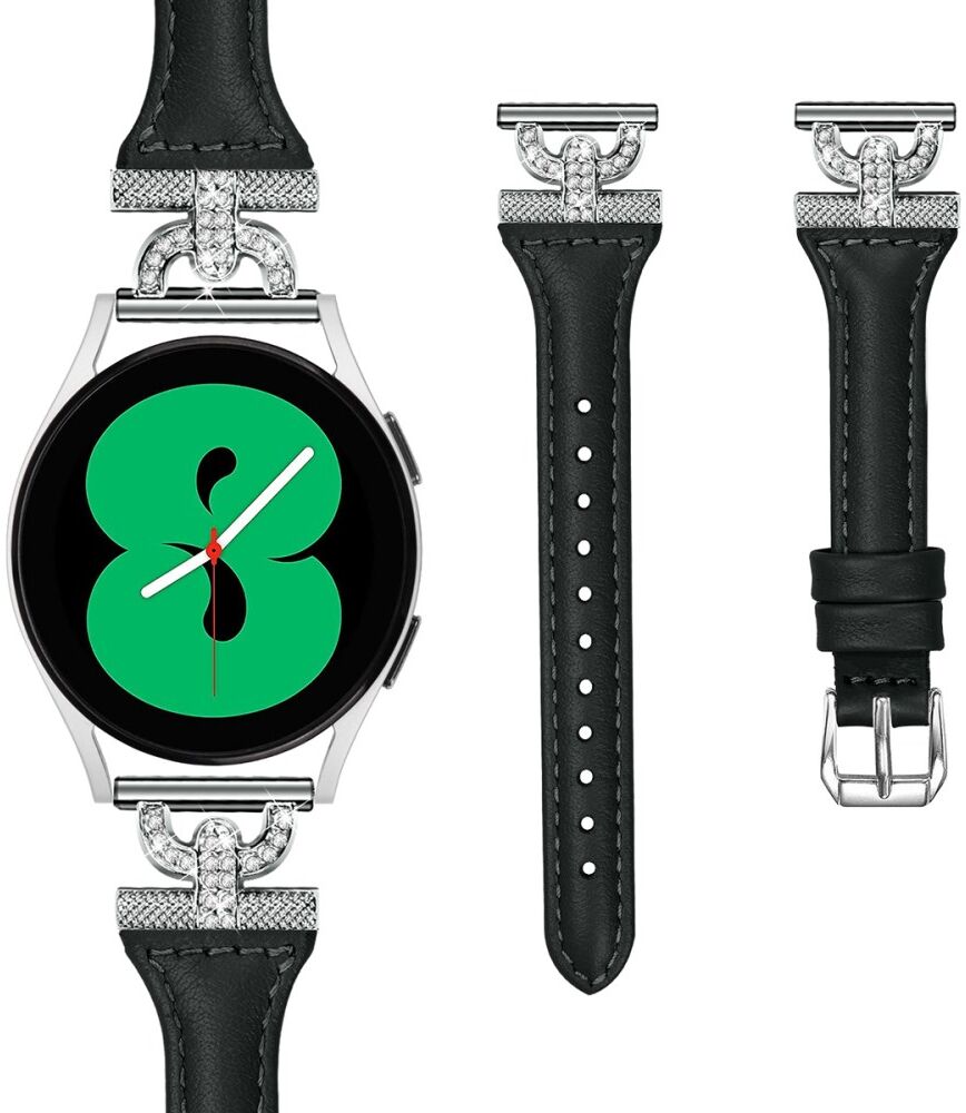 Universeel Smartwatch 20MM Bandje Echt Leer met Zilveren Gesp Zwart afbeelding 2