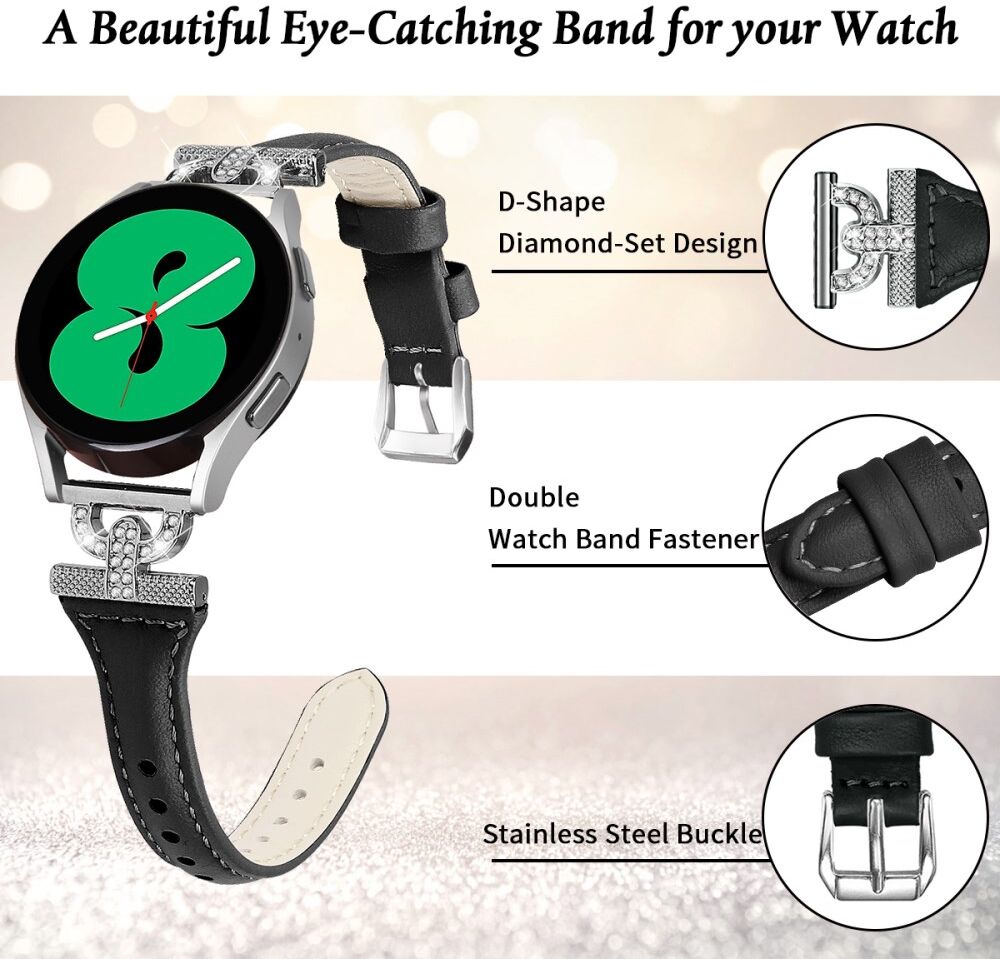 Universeel Smartwatch 20MM Bandje Echt Leer met Zilveren Gesp Zwart afbeelding 3