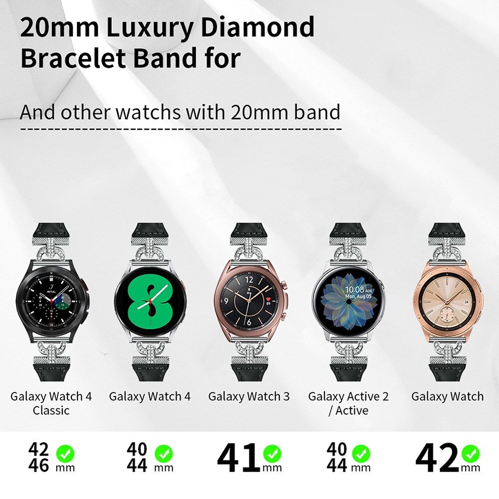 Universeel Smartwatch 20MM Bandje Echt Leer met Zilveren Gesp Zwart afbeelding 4