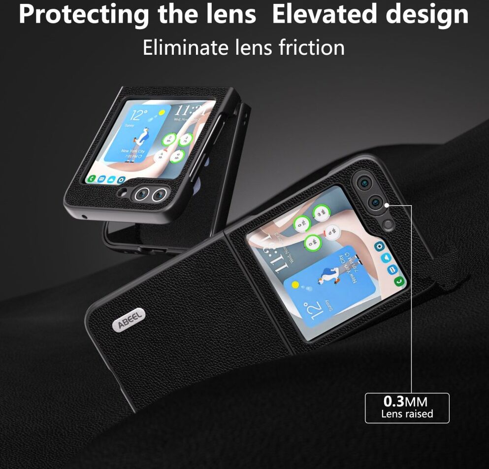 ABEEL Leren Samsung Galaxy Z Flip 5 Hoesje Back Cover Leer Zwart afbeelding 2