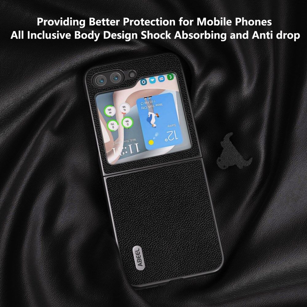 ABEEL Leren Samsung Galaxy Z Flip 5 Hoesje Back Cover Leer Zwart afbeelding 3