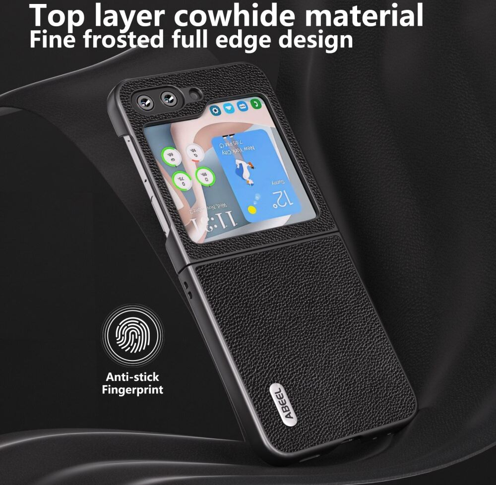 ABEEL Leren Samsung Galaxy Z Flip 5 Hoesje Back Cover Leer Zwart afbeelding 4