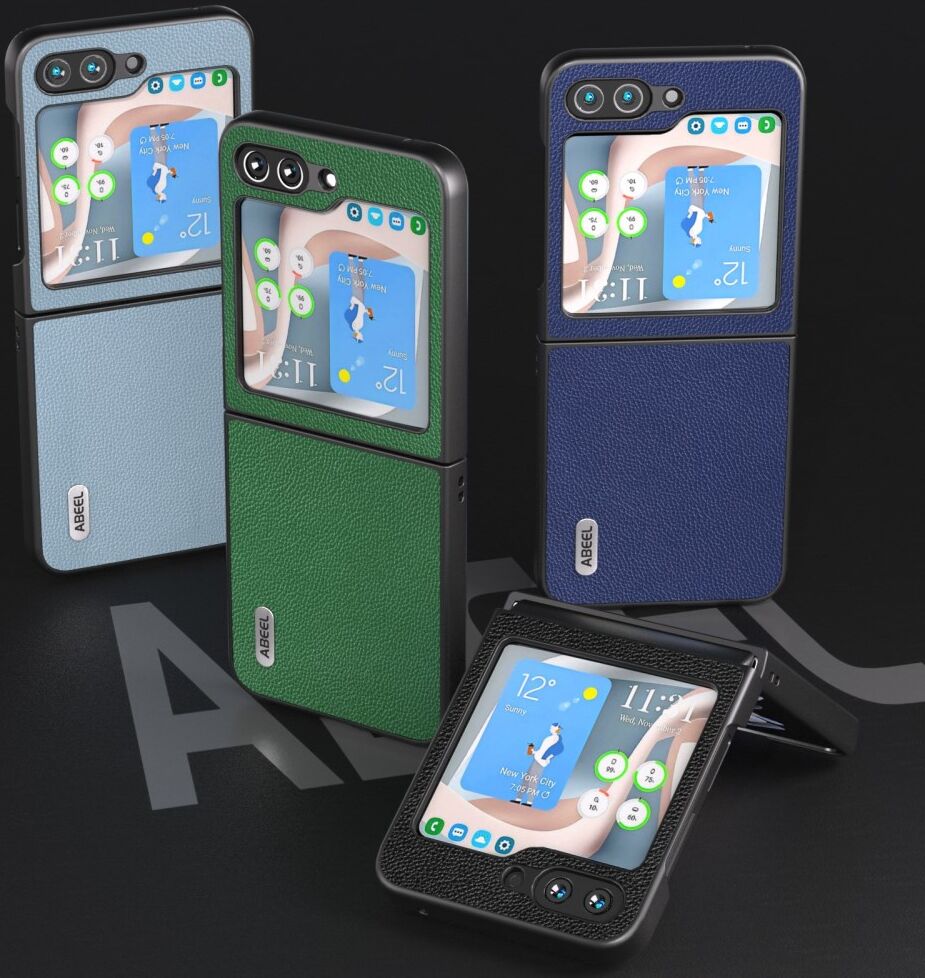ABEEL Leren Samsung Galaxy Z Flip 5 Hoesje Back Cover Leer Zwart afbeelding 5
