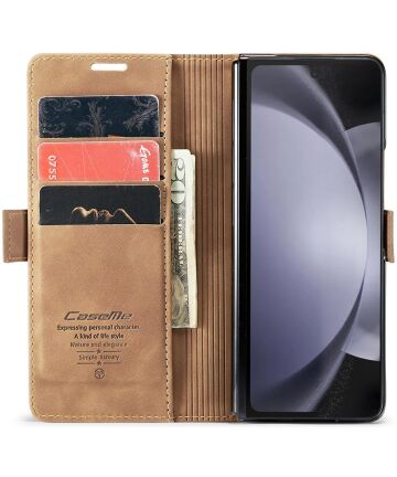 CaseMe 013 Samsung Z Fold 5 Hoesje Book Case met Standaard Bruin Hoesjes