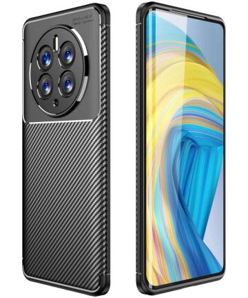 Huawei Mate 50 Pro Hoesje Siliconen Carbon TPU Back Cover Zwart Hoesjes