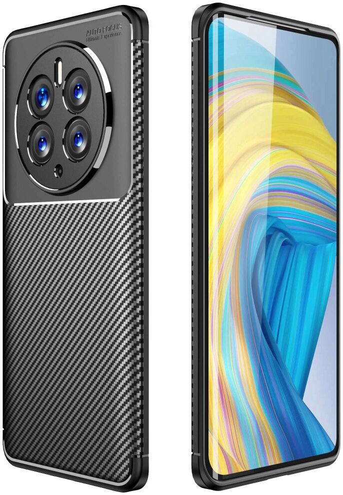Huawei Mate 50 Pro Hoesje Siliconen Carbon TPU Back Cover Zwart afbeelding 1