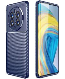 Huawei Mate 50 Pro Hoesje Siliconen Carbon TPU Back Cover Blauw