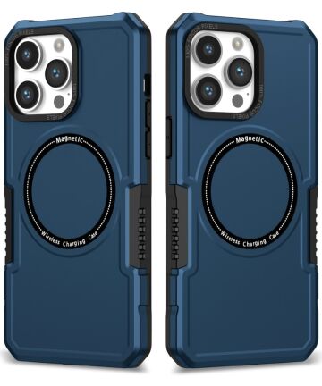 Apple iPhone 15 Pro Max Hoesje met MagSafe Shockproof Back Cover Blauw Hoesjes